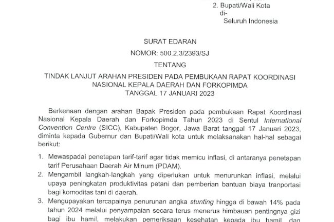 Tindak Lanjut Arahan Presiden pada Pembukaan Rapat Koordinasi Nasional Kepala Daerah dan FORKOPIMDA