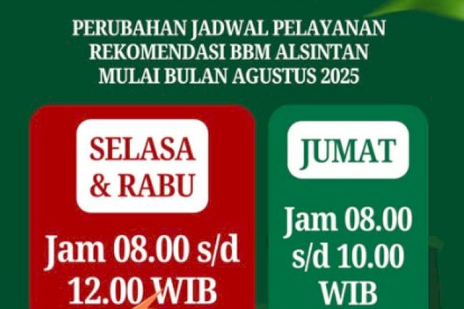 PENGUMUMAN PERUBAHAN JADWAL PELAYANAN REKOMENDASI BBM 2025