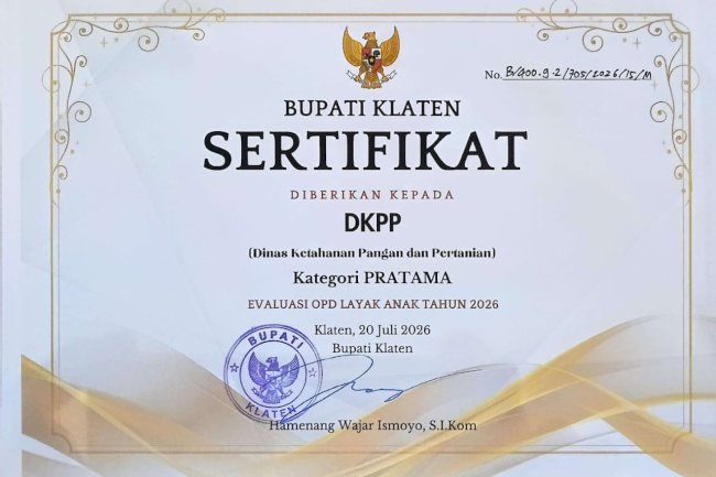DKPP Raih Penghargaan OPD Layak Anak Tingkat Pratama Tahun 2026