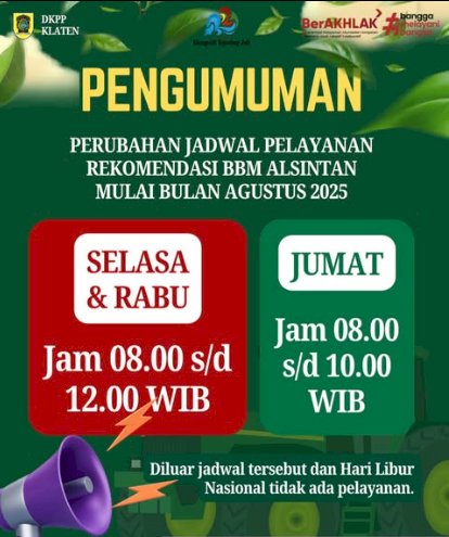 PENGUMUMAN PERUBAHAN JADWAL PELAYANAN REKOMENDASI BBM 2025