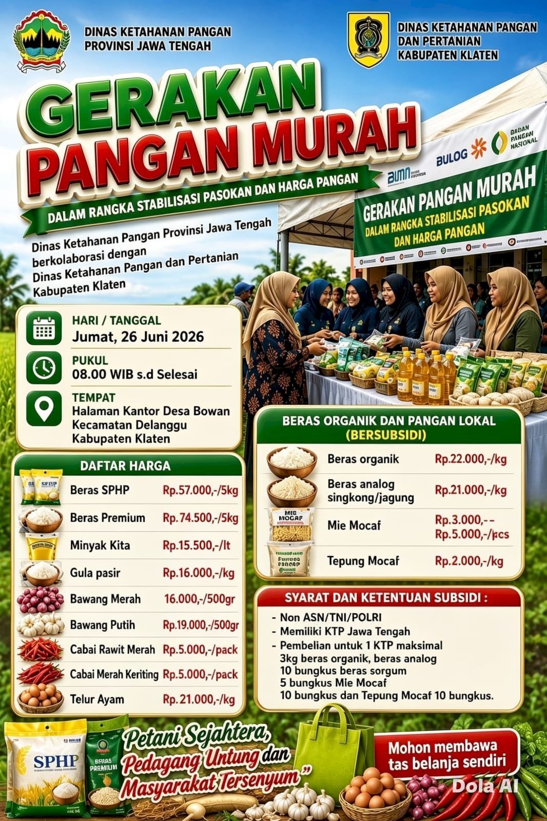 DKPP Klaten Bersama Dinas Ketahanan Pangan Provinsi Jawa Tengah Gelar Gerakan Pangan Murah di Desa Bowan