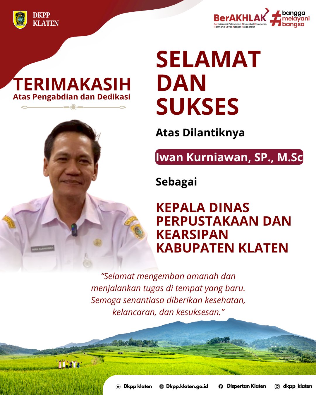 DKPP KLATEN UCAPKAN SELAMAT DAN TERIMAKASIH ATAS PENGABDIAN