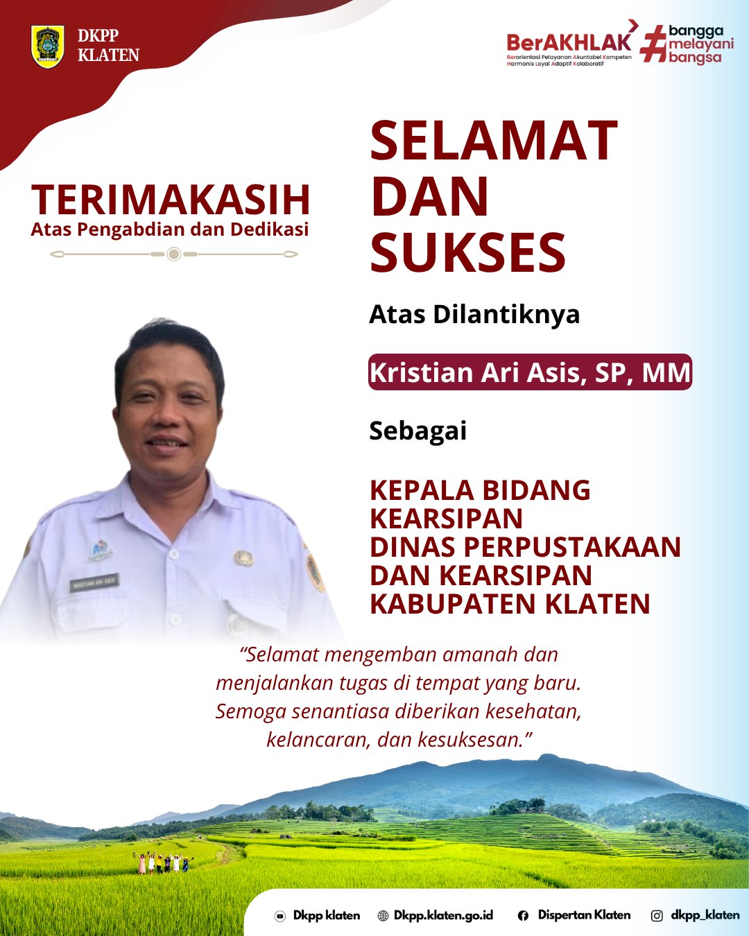 DKPP KLATEN UCAPKAN SELAMAT DAN TERIMAKASIH ATAS PENGABDIAN