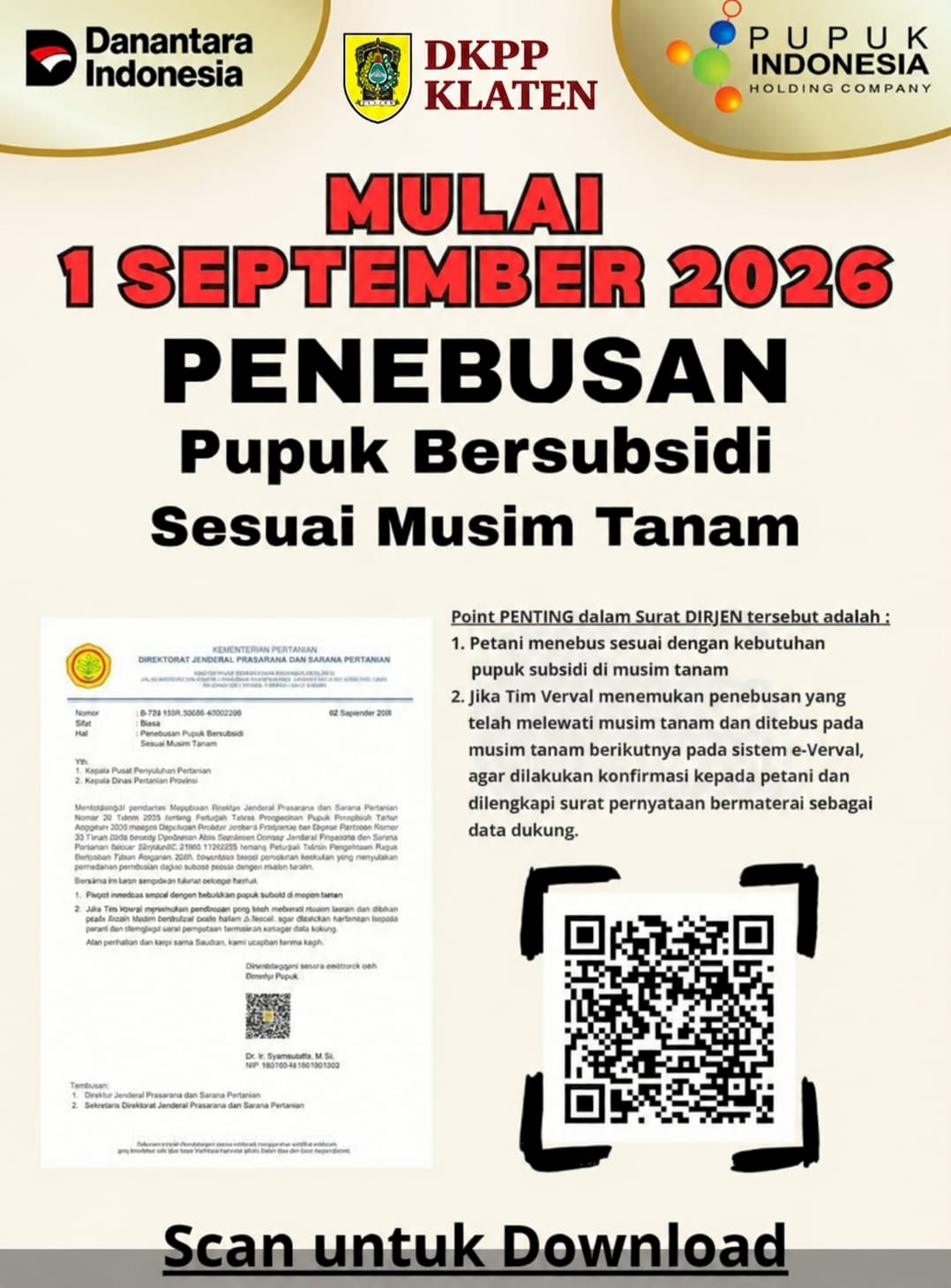 INFO PENTING! Penebusan Pupuk Bersubsidi Mulai 1 September 2026 Sesuai Musim Tanam