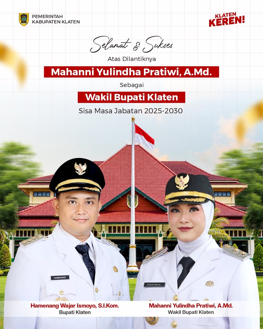 Selamat dan Sukses Atas Dilantiknya Mahanni Yulinda Pratiwi, A.Md Sebagai Wakil Bupati Klaten